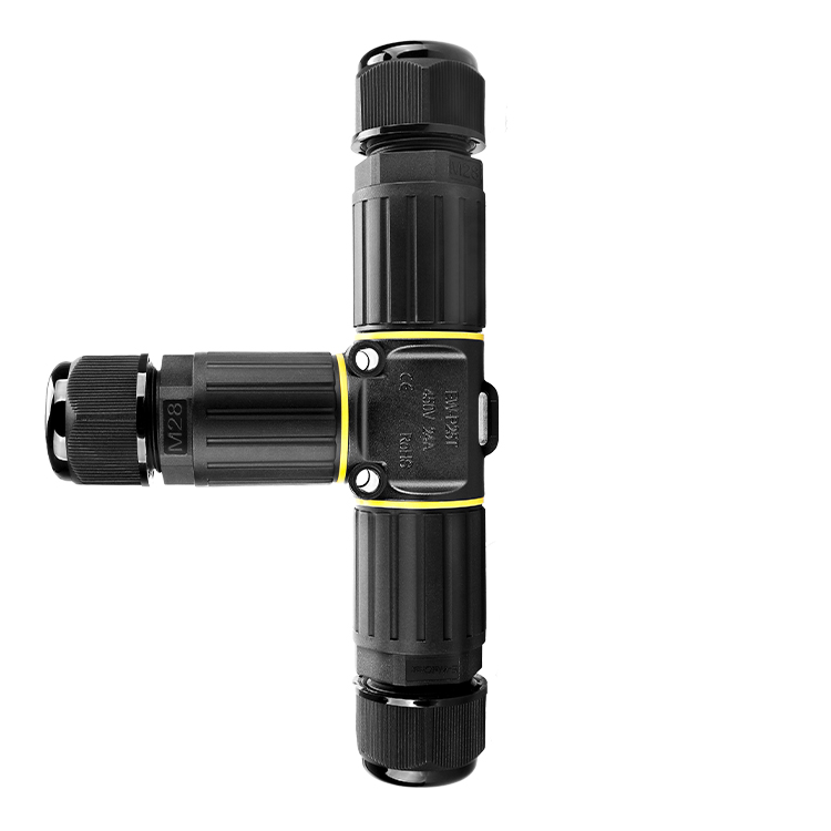 EW-P25T型B02快速接线一进两出直通式防水连接器
