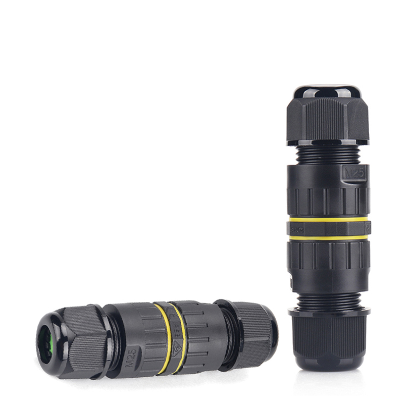 EW-M25型4芯螺丝锁线一进一出直通式防水连接器