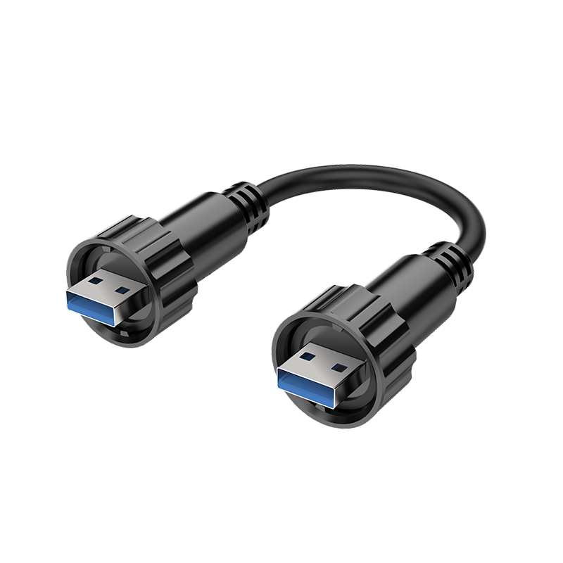 EW-USB3.0防水连接器高速传输USB双互锁公头接插件IP67户外航空插头插座